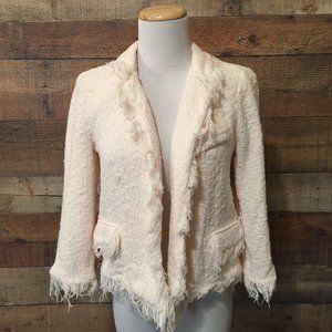 Milly 3/4 Sleeve Pink Spring Raw Edge Fringe Tweed Jacket Size 2